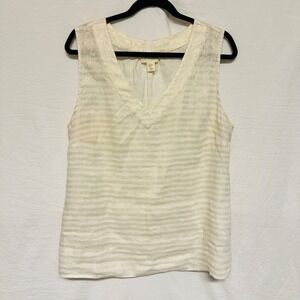 lucy and laurel 100% linen sleeveless stripe‎ white tan blouse XL V-neck